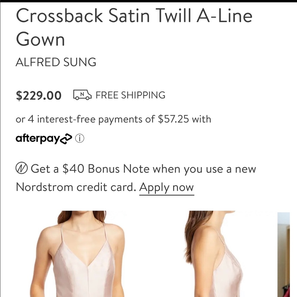 Alfred Sung Crossback Satin Twill A-Line Gown in color CAMEO, size 6!
